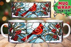 Cardinal Bird Stained Glass Winter Bliss Mug Wrap 11oz 15oz Product Image 1