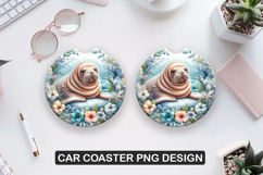Walrus Car Coaster Sublimation| Animal Coaster PNG Product Image 1