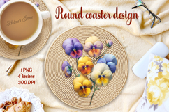 Delicate vintage floral round coaster sublimation design png Product Image 1