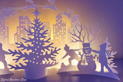 Christmas village svg template, 3d Christmas scene papercut Product Image 4