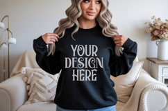 Black Gildan 18000 Sweatshirt Mockup,G18000 Crewneck Sweatsh Product Image 1