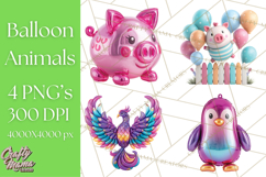 Bright Balloon Animals Clipart PNG Shiny Candy Colors Product Image 1