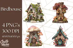 Cottagecore Birdhouse Clipart PNG, Whimsical Fairy Houses Product Image 1