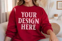 Red Gildan 18000 Crewnwck Sweatshirt Mockup, gildan 18000 Product Image 1