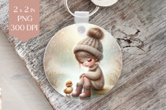 Rainy Day Girl and Duckling Keychain PNG Product Image 1