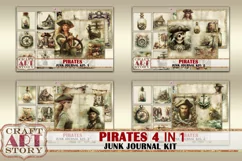Vintage Pirates junk journal watercolor Kit,Pirate Collage Product Image 1