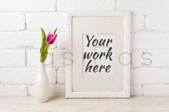 White frame mockup with magenta pink tulips Product Image 1