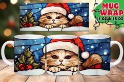 Xmas Cat Winter Stained Glass Fantasy Mug Wrap 11oz 15oz Product Image 1