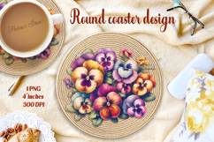 Delicate vintage floral round coaster sublimation design png Product Image 1