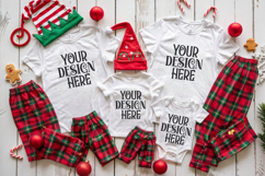 Christmas Family Matching Shirt Mockup | Cozy Boho Flat Lay Product Image 1