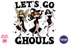 Let's Go Ghouls Vintage Funny Sarcastic Halloween Witch PNG Product Image 1
