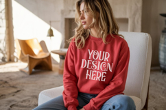 Red Gildan 18000 Sweatshirt Model Mockups, Product Image 1