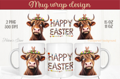 Easter highland cow with bunny mug wrap sublimation design Product Image 1