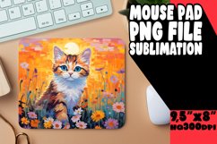 Cute Cat and Flowers Mouse Pad Design PNG Product Image 1