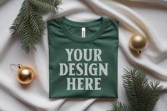 Christmas Bella Canvas 3001 Forest Green Folded Tshirt Mocku Product Image 1