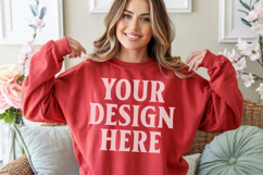 Red Gildan 18000 Crewnwck Sweatshirt Mockup, gildan 18000 Product Image 1