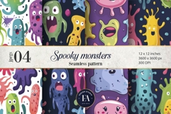 Cute baby monster Digital Paper | Spooky Bacteria Pattern Product Image 1