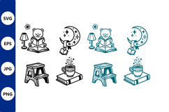 teddy bear reading line art illustration Product Image 1