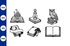 Vector castle book lantern owl line art Product Image 1