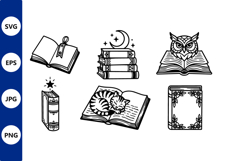 line art books and owl with cat and journal Product Image 1