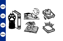 Dragon book crown globe line art Product Image 1