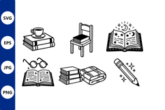 Vector of academic items including books chair pencil Product Image 1