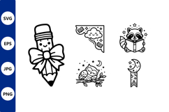 Pencil with bow line art doodle set Product Image 1