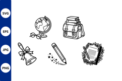 Vector line art collage globe glasses backpack pencil Product Image 1