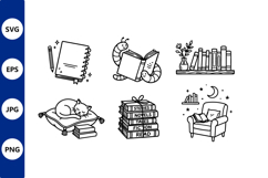 Cozy reading scene with cat and books Product Image 1