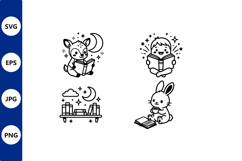 Cute reading vector collage with animal Product Image 1