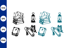 Moon books and lanterns vector art Product Image 1