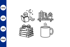 cozy reading worm with books and coffee Product Image 1