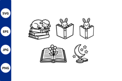Rabbits reading books line art Product Image 1