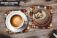 Hedgehog, Animal coaster, Buffalo Plaid Square Coaster PNG Product Image 1