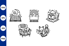 cozy reading doodles in vector art Product Image 1