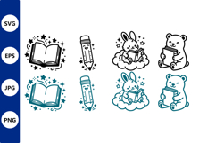 cute animals reading books vector art Product Image 1