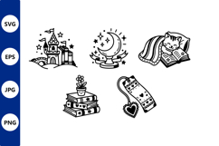 Castle moon cat doodle set Product Image 1