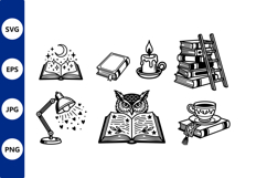 Line art study owl and books Product Image 1