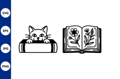 cat and floral book line art design Product Image 1