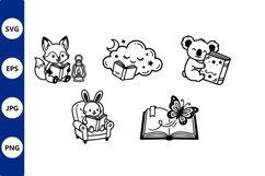 Cute animals reading books fox rabbit Product Image 1