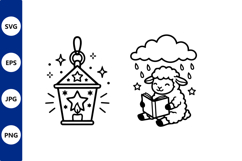 lantern and sheep line art Product Image 1