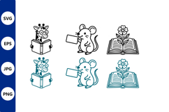 cute animals reading vector scene Product Image 1