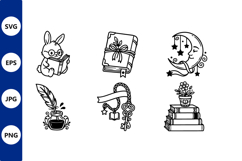 Bunny Reading and Moon Line Art Set Product Image 1