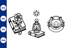 Line art book lantern fox crest Product Image 1