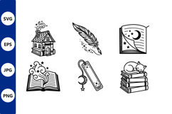 cozy bookish vector line art icons Product Image 1