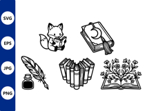Fox reading with quill and books vector Product Image 1