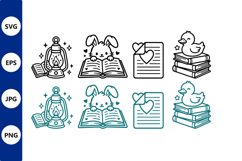 bunny reading lantern and books vector Product Image 1