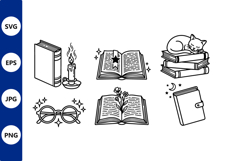 Line art books and candle cat Product Image 1