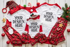 Christmas Family Matching Shirt Mockup | Cozy Boho Flat Lay Product Image 1