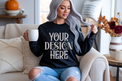 Black Gildan 18000 Sweatshirt Mockup,G18000 Crewneck Sweatsh Product Image 1